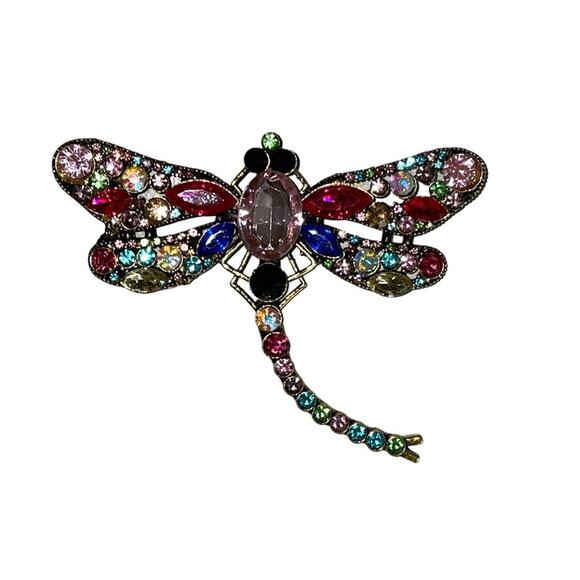 Jeweled Vintage Dragonfly Brooch Pin - Picture 2 of 4